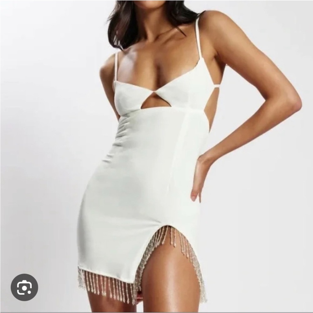 Meshki White Mini Dress with Beaded Fringe
